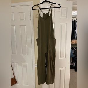 Jumpsuit Spaghetti Strap Overalls with Pocket Romper Olive Green Size Small